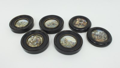 Lot 834 - Six various Prattware pot lids, including...