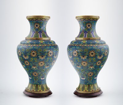 Lot 859 - A fine pair of Chinese cloisonne baluster...