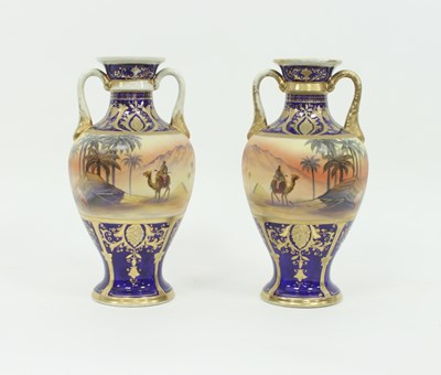 Lot 873 - A pair of Noritake twin-handled vases,...