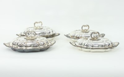 Lot 986 - A set of four Sheffield plated entree dishes...