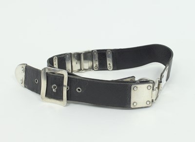 Lot 1056 - A silver mounted leather belt, WT, London 1879,...