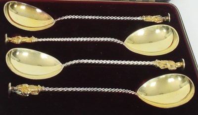 Lot 1064 - A set of four silver apostle spoons, GMJ,...