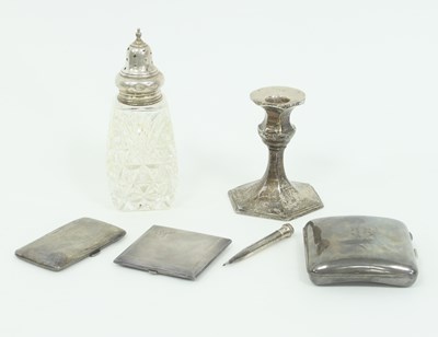 Lot 1068 - A silver candlestick, Birmingham 1909, two...