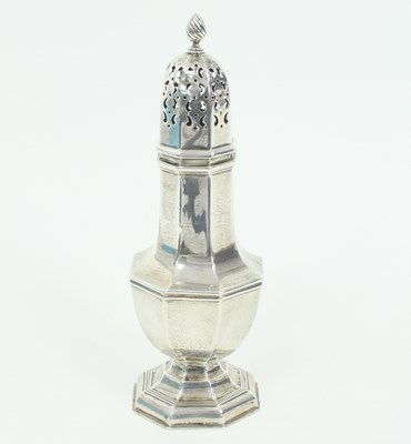 Lot 1086 - An octagonal silver sugar caster, I L,...