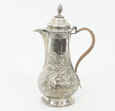 Lot 1101 - A George II silver chocolate pot, marks...