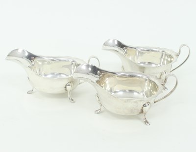 Lot 1141 - Three silver sauce boats, EV Sheffield 1938/39,...