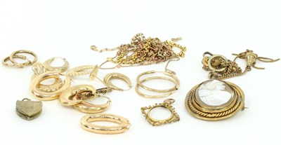 Lot 1202 - Various 9ct gold chains, hoop earrings, a...