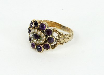 Lot 1210 - A Georgian gold, amethyst and half pearl ring,...