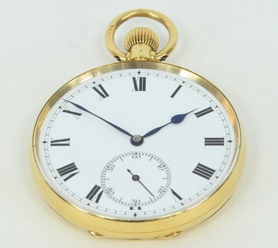 Lot 1227 - An 18ct gold open faced keyless pocket watch,...