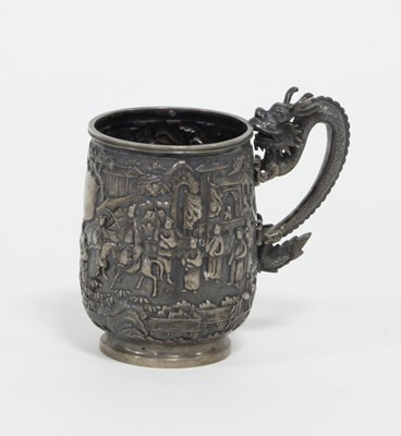 Lot 218 - A Chinese export silver mug, Wang Hing, circa...