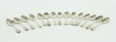 Lot 248 - Fifteen fiddle pattern silver teaspoons,...