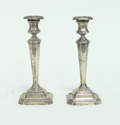 Lot 258 - A pair of silver candlesticks, James Dixon &...