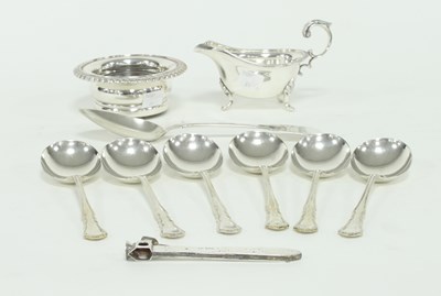 Lot 266 - A set of six silver soup spoons, Viners Ltd,...