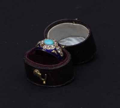 Lot 312 - A diamond, turquoise and enamel cluster ring,...