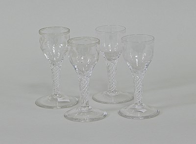 Lot 339 - Four drawn stem wine glasses of 18th Century...