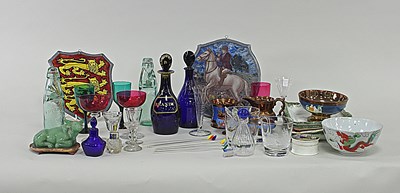 Lot 343 - A quantity of coloured glass including two...