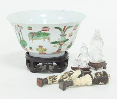 Lot 427 - A Chinese bowl, 20cm diameter (damages) and a...