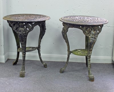 Lot 507 - A pair of cast iron pub tables with Britannia...