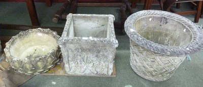 Lot 513 - A reconstituted stone basket weave planter,...