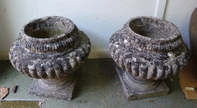 Lot 515 - Three pairs of reconstituted stone urns