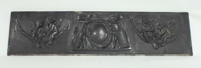 Lot 548 - A cast iron bronzed overmantel, circa 1930,...