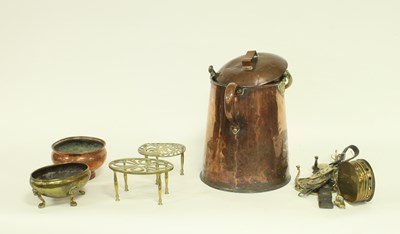 Lot 560 - A large copper coal scuttle and sundry brass...