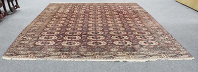 Lot 570 - A Tekke rug of five rows of twelve guls within...