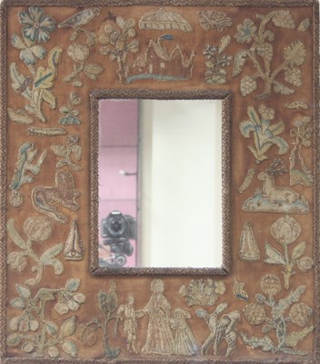 Lot 609 - A part 17th Century needlework framed mirror,...