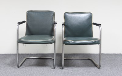 Lot 620 - A pair of Thonet style chrome and leather...