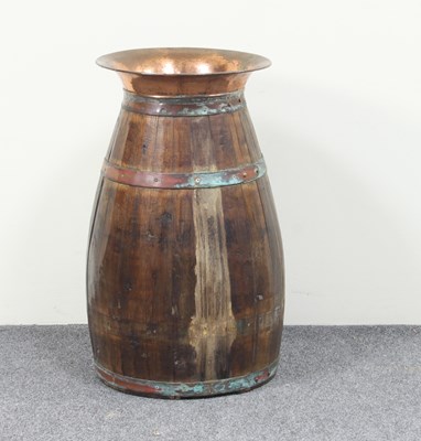 Lot 631 - An oak coopered and copper bound stick barrel,...