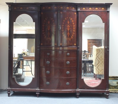 Lot 661 - An Edwardian mahogany inlaid wardrobe with...