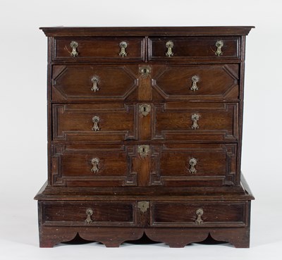 Lot 687 - A 17th Century oak chest fitted two short and...