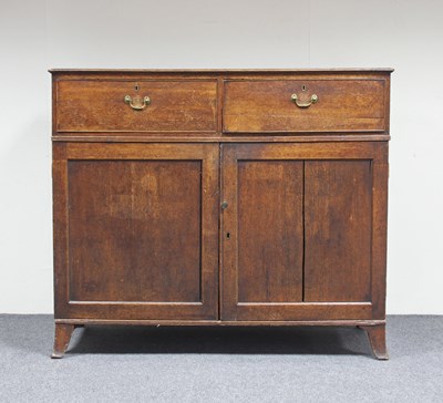 Lot 690 - A housemaid's oak cupboard, fitted drawers and...