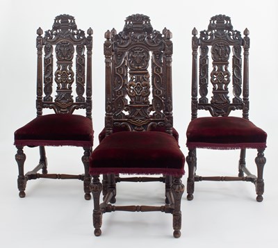 Lot 691 - Seven 19th Century carved oak dining chairs of...