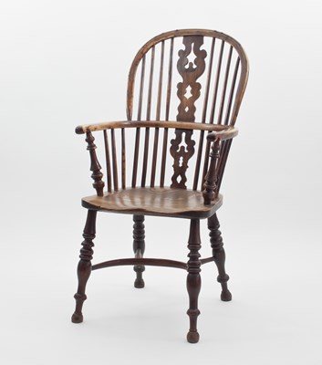 Lot 701 - A yew wood stick and pierced splat back armchair