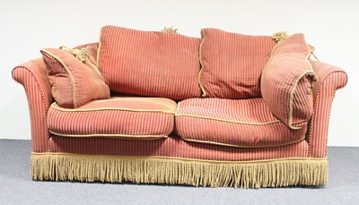 Lot 704 - A two-seater sofa in crimson and cream stripe...