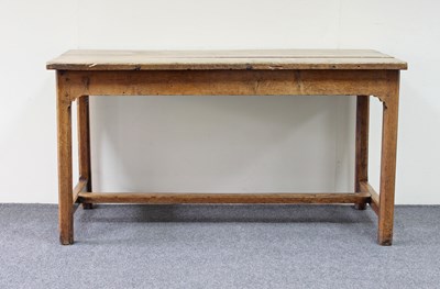 Lot 713 - An oak refectory type table, the planked top...