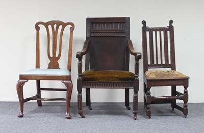 Lot 723 - A 17th Century oak wainscot chair, the panel...