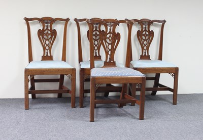 Lot 725 - Four George III mahogany dining chairs with...