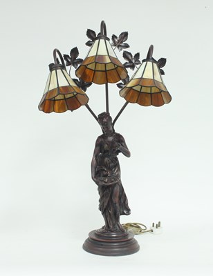 Lot 763 - A patinated metal resin figural lamp