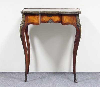 Lot 764 - A French inlaid work table, the hinged top...