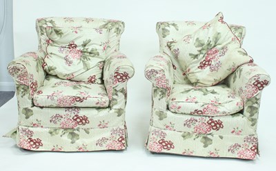 Lot 779 - A pair of upholstered armchairs on tapering legs