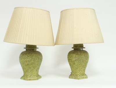 Lot 816 - A pair of pottery lamp bases of baluster form...