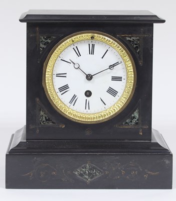 Lot 825 - A black marble mantel clock with variegated...