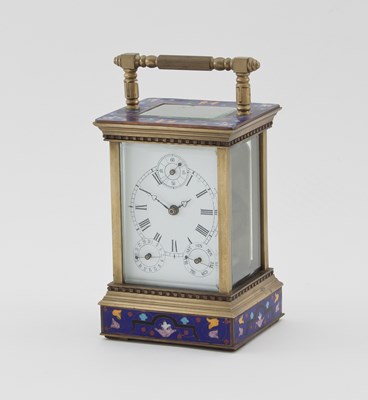 Lot 844 - A carriage clock in a champlev?© enamel case,...