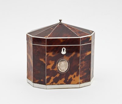 Lot 855 - A George III tortoiseshell and ivory tea caddy,...