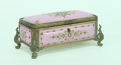 Lot 861 - A French pink enamel box with 'jewelled'...