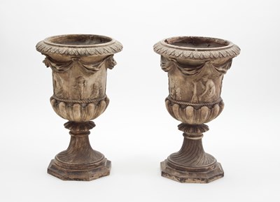 Lot 871 - A pair of 19th Century plaster urns, part...