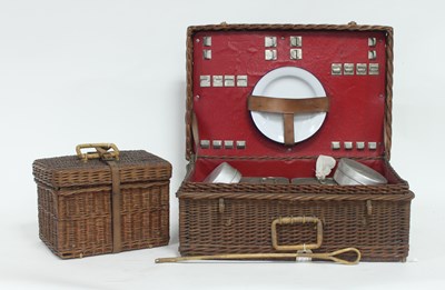 Lot 880 - A picnic set in a wicker basket and a kettle...