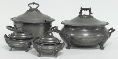 Lot 892 - A pewter soup tureen and cover, 38cm wide,...